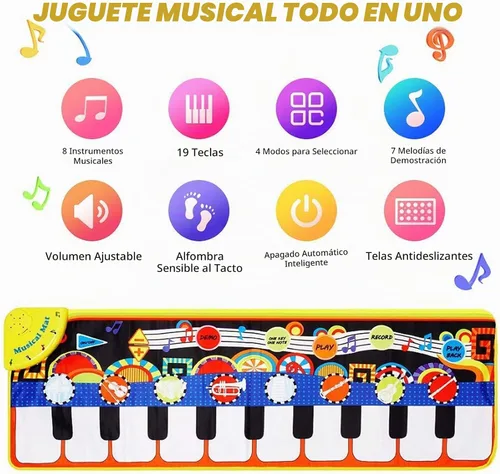 Vista 4 de Cyiecw alfombra musical de piano, para tocar y bailar, con 19 teclas, 8 instrumentos musicales para seleccionar, bocina integrada, función