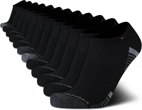 Vista 36 de Tommy Hilfiger Calcetines de corte bajo para hombre, paquete de 12 calcetines deportivos para correr que absorben la humedad para hombre