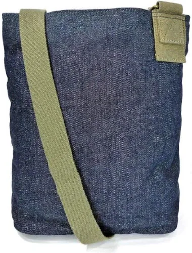 Vista 5 de Chala Parche cruzado para mujer, bolso de mensajero de lona de mezclilla azul