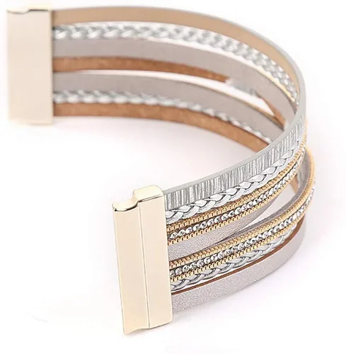 Vista 2 de EunWow Pulsera de cuero multicapa para mujer cierre magnético