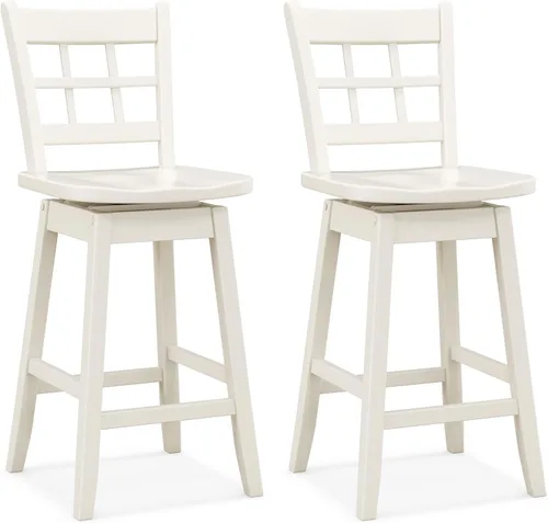 Vista 10 de Giantex Juego de 2 taburetes de bar de 24.5 pulgadas, taburetes de bar giratorios de granja con respaldo hueco de 6 rejillas y asiento ergonómico