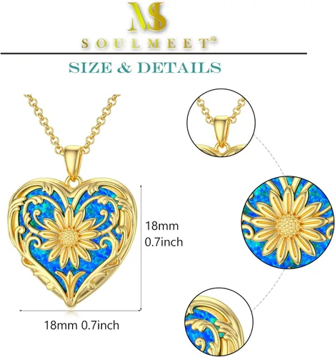 Vista 6 de SOULMEET Collar personalizado de oro macizo de 10 quilates, 14 quilates, 18 quilates, girasol, estrella, cruz, rosa, loto, mariposa, tortuga, celta