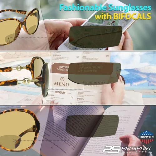 Vista 4 de proSPORT Lentes de sol de lectura bifocales para mujer, marco sexy de gran