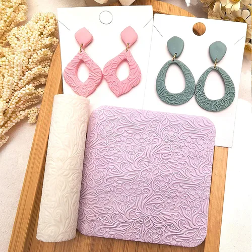 Vista 5 de Rodillo de textura de arcilla polimérica de 3 piezas, funciona con cortadores de arcilla polimérica para manualidades, aretes, joyería, suministros