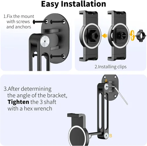 Vista 8 de soporte de pared para iPad, giratorio y basculante, soporte de pared para tableta de aluminio, base de rotación 360°, ajustable y plegable