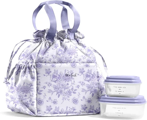 Vista 23 de Fit & Fresh Cromwell Bolsa de Almuerzo con Cordón para Mujeres, Juego Completo de Almuerzo con 2 Contenedores, Resistente a las Manchas, Resistente