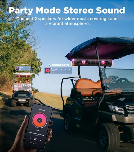 Vista 7 de Ehaho Barra de sonido para carrito de golf Bluetooth con altavoces retroiluminados multicolor, barra de sonido estéreo UTV impermeable de 27