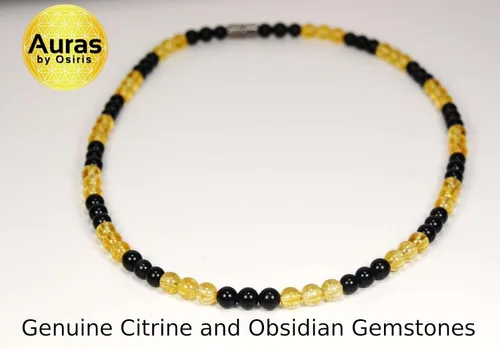 Vista 26 de Collar de cristal de obsidiana negra hecho a mano, collar de cuentas de piedras preciosas naturales auténticas, curación, protección, talismán mala