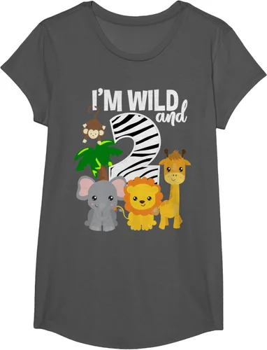 Vista 36 de Camiseta de cumpleaños con temática de zoológico de I'm Wild and 2, Negro, S