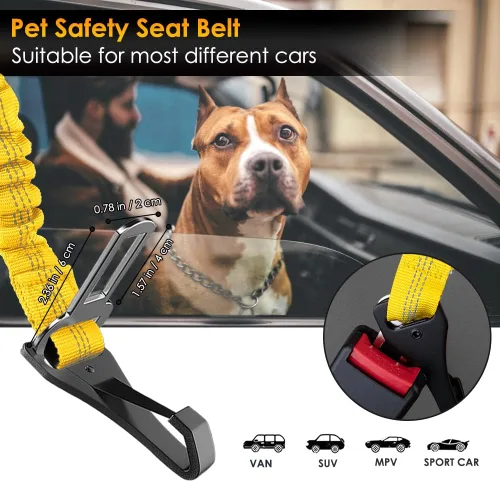 Vista 27 de SlowTon Cinturón de seguridad para perro, correa de cinturón de seguridad ajustable para perro, 2 en 1, cinturón de seguridad para perro