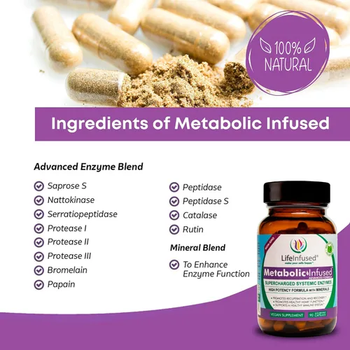 Vista 2 de Life Infused Infusión metabólica: mezcla de 11 enzimas sistémicas de primera calidad y 72 minerales clave para funciones corporales óptimas y un