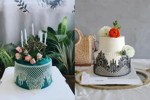 Vista 4 de Moldes de encaje en relieve, juego de 2 moldes de silicona con diseño de flores de varios círculos, decoración de pasteles de boda, molde de A-Rosa