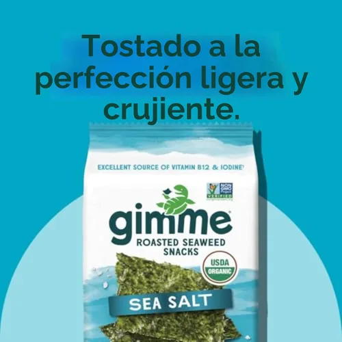 Vista 4 de gimMe - Bocadillo de algas marinas orgánicas tostadas con sal marina, 6 paquetes de 15oz