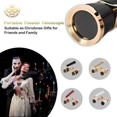 Vista 6 de Gafas de ópera, prismáticos de teatro 3X25 con mango plegable y extensible, mini binoculares compactos y ligeros, gafas de teatro portátiles