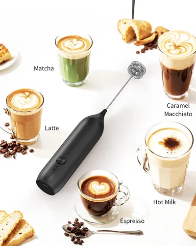 Vista 7 de CIRCLE JOY Espumador de leche recargable de mano con soporte, batidor de doble bobina para café, capuchino, lattes, frappé, matcha y chocolate