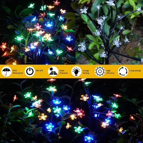 Vista 5 de Luces solares para jardín y exteriores, paquete de 20 luces LED alimentadas por energía solar, diseño de cerezo, impermeable, patio, camino, patio