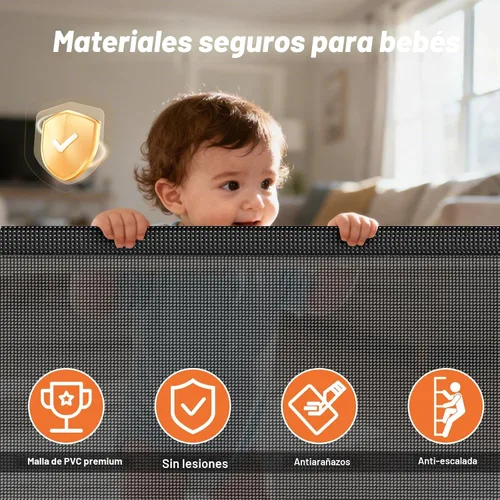 Vista 6 de Puertas retráctiles para bebés para puertas, puerta de malla para perros para escaleras, puerta para mascotas interior, se extiende a 55" de ancho
