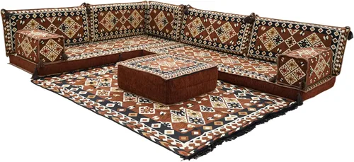 Vista 16 de arabicsofa Juego de asientos Jalsa en forma de L – Majlis árabe hecho a mano con almohadas de respaldo