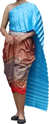 Vista 5 de Full Funk Sabaii - Banda grande para disfraz de teatro o boda, estilo tailandés ligero Plisado grande - Negro