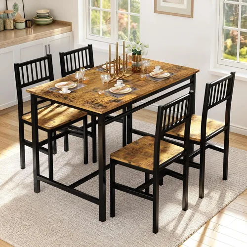 Vista 6 de AWQM Juego de mesa de comedor para 4, mesa industrial con juego de sillas