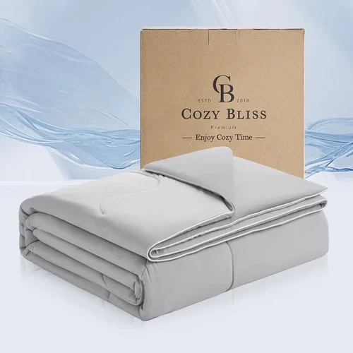 Vista 14 de Cozy Bliss Sorona® - Edredón refrescante tamaño individual x fibra natural de viscosa Sorona®, manta de enfriamiento reversible y sedosa