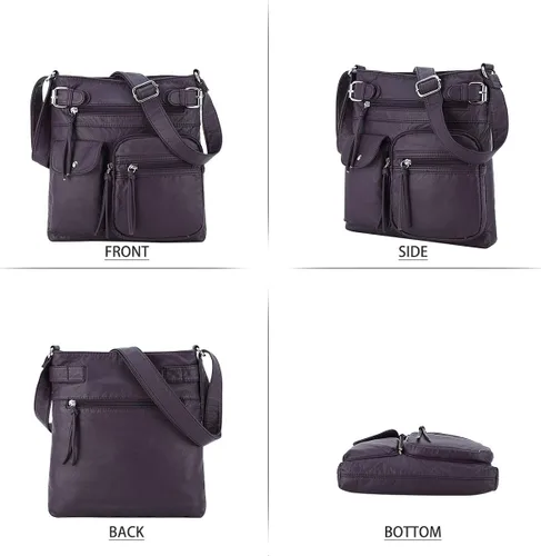 Vista 5 de Angel Kiss Bolsos cruzados para mujer de cuero lavado con múltiples bolsillos suaves y medianos