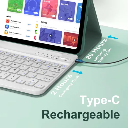 Vista 4 de Funda de teclado para iPad Mini 7ª (A17 Pro, 2024) y 6ª (2021) de 8.3 pulgadas, recargable, teclado Bluetooth desmontable, funda protectora delgada