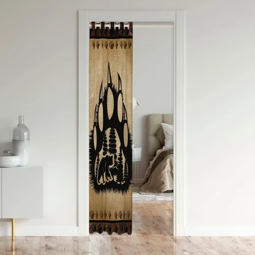 Vista 3 de Cortina de puerta de armario con estampado de patas de oso para dormitorio, niños, naturaleza, vida silvestre, cabeza de oso, cortina de puerta