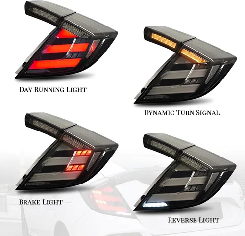 Vista 5 de HCmotion Conjunto de luces traseras LED para Honda Civic 10Th Gen Hatchback Tipo R FK7 FK8 2016-2021 con señal secuencial, animación LED DRL Start