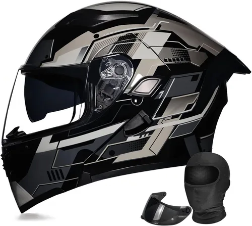 Vista 13 de Casco modular de motocicleta de cara completa aprobado por DOT con protector solar de doble visera, sistema de ventilación múltiple, forro lavable