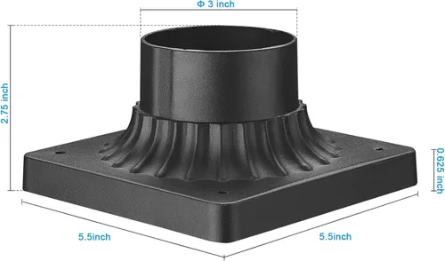 Vista 2 de Darkaway Soporte de base de poste para exteriores, adaptador de luz de poste de 3 pulgadas, base de montaje en muelle con acabado negro mate