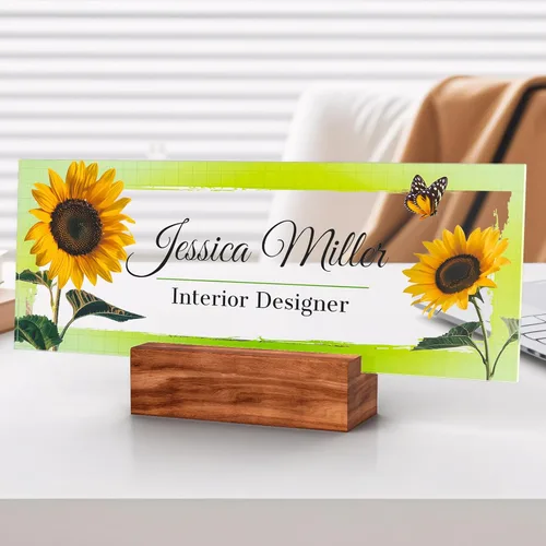 Vista 93 de Placa de identificación personalizada para escritorio, decoración de oficina de acrílico transparente con diseño de flores, decoraciones