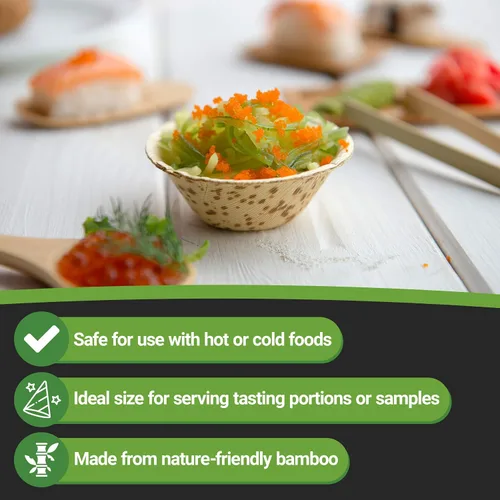Vista 6 de Restaurantware Vajilla desechable de bambú de 3 pulgadas, 100 cuencos desechables, platos redondos de bambú natural de primera calidad, resistentes