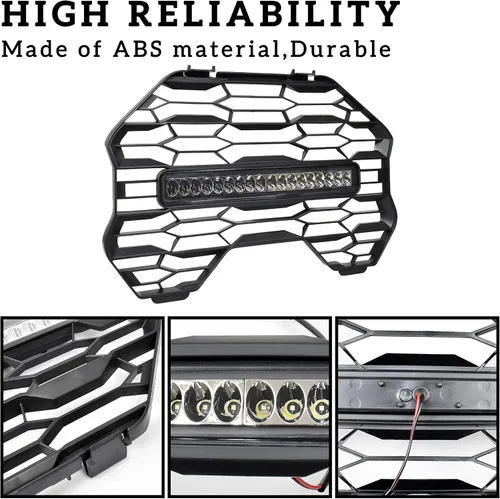 Vista 2 de SAUTVS Parrilla de malla frontal con barra de luz LED para Can-Am Commander 2021+, rejilla de malla negra con barra de luz LED para Can Am Commander
