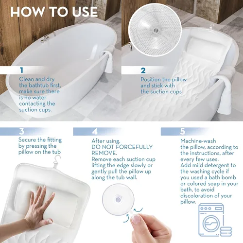 Vista 7 de BASIC CONCEPTS Almohada de baño de cuerpo completo, almohada gruesa para soporte de cuello y espalda, cojín extra grueso para bañera y reposacabezas