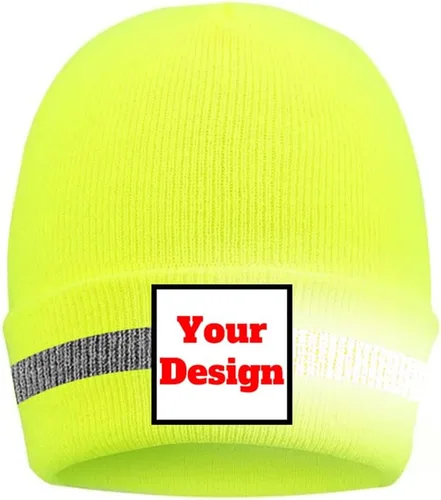 Vista 14 de Hi Vis - Gorro de seguridad para personalizar tu logotipo, gorro de punto de invierno con tiras reflectantes unisex