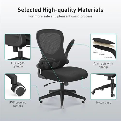 Vista 8 de Hbada - Silla de oficina ergonómica, silla de escritorio con ruedas silenciosas de poliuretano, silla de computadora de malla transpirable