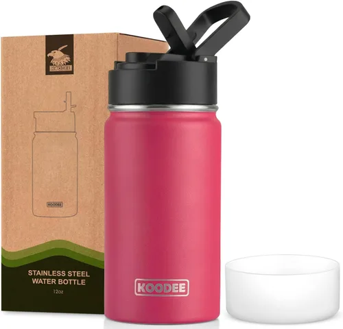 Vista 49 de koodee Botella de agua para niños, botella de agua de acero inoxidable de 12 onzas con aislamiento al vacío para la escuela, botella de agua de boca