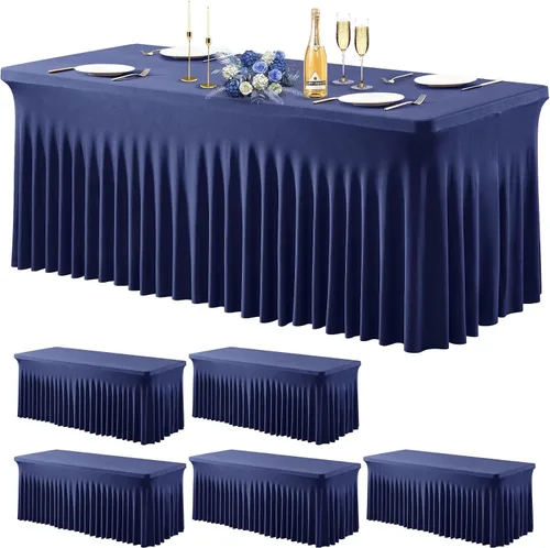 Vista 10 de Wish Care Paquete de 2 manteles de elastano elástico azul bebé para mesas rectangulares de 4 pies, manteles ajustables sin arrugas de 4 pies