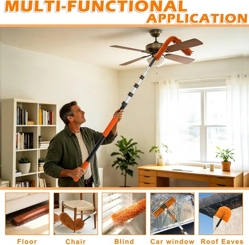 Vista 10 de Buyplus - Kit de limpieza de plumero con plumero de 1,5 a 25.6 ft de extensión de plumas, plumero de ventilador de techo de microfibra, escobilla
