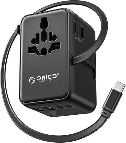 Vista 12 de ORICO Adaptador de viaje universal con 2 CA 2 USB-C y 1 conector USB-A, adaptador de corriente internacional PD 20W, cargador de pared esencial