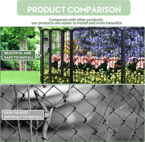 Vista 5 de Valla de jardín al aire libre con puerta, paquete de 6 unidades de 32 pulgadas de alto x 14 pies de largo, metal resistente, valla decorativa