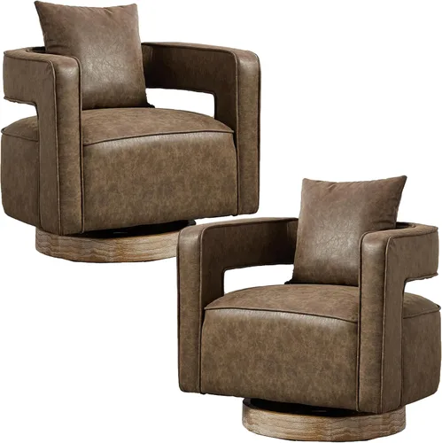 Vista 30 de Silla giratoria decorativa, silla moderna de barril para sala de estar, silla cuadrada cómoda de 360 grados con respaldo abierto, silla tapizada