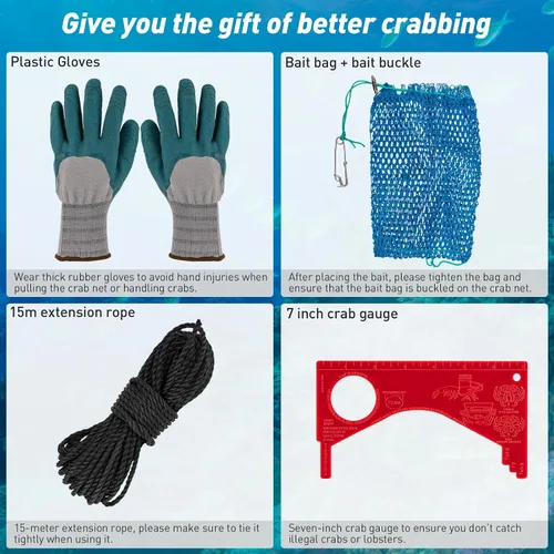 Vista 7 de QualyQualy Crab Ring Trap Hoop Net 1/2-Pack, Heavy Duty Saltwater Crab Nets for Crabbing Lobster, Dungeness and Blue Crabs, Folded Crab Cage Pots