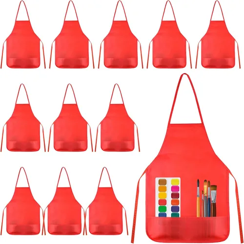 Vista 9 de KUUQA Delantal de arte para niños con dos bolsillos para pintura para niños, a granel para manualidades, hogar, cocina, aula, suministros de pintura