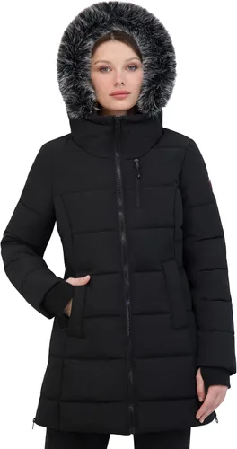 Vista 12 de Nautica Chaqueta acolchada pesada para mujer con capucha forrada de piel sintética Negro