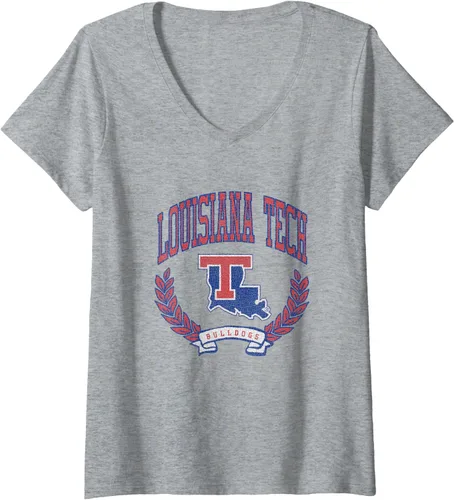 Vista 4 de Louisiana Tech Bulldogs Varsity Logo - Camiseta con cuello en V con licencia oficial, Negro