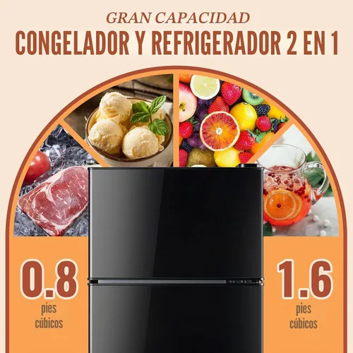 Vista 2 de DEMULLER - Refrigerador mini de 2.4 pies cúbicos con puertas dobles, pequeño refrigerador con congelador separado y control de temperatura ajustable