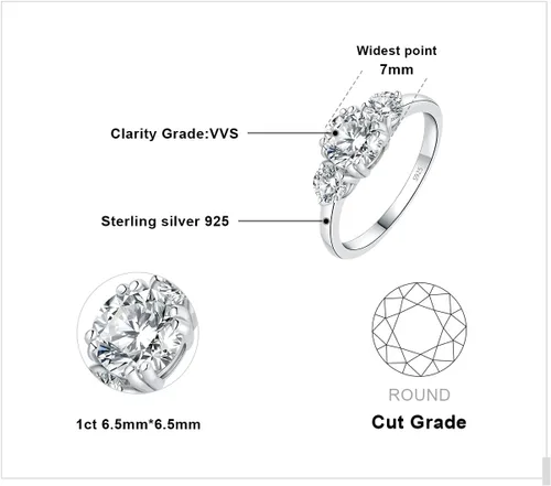 Vista 2 de JewelryPalace Classic 3 Stones Cubic Zirconia Engagement Rings for Women, 925 Sterling Silver 14K Gold Plated Promise Ring for Her, Round Cut