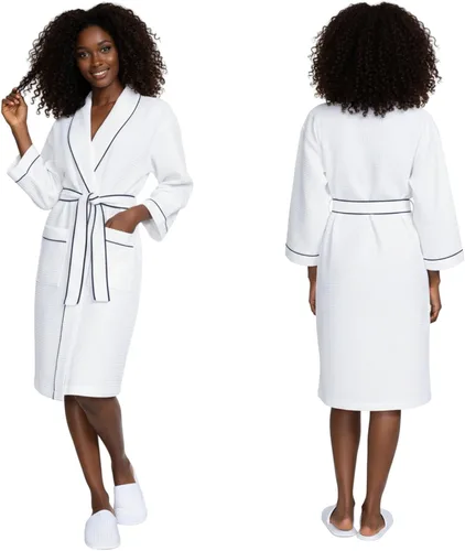 Vista 20 de Lotus Linen Women’s Lightweight Waffle Spa Robes – Soft Cotton Knee Length Bathrobe, Personalized Bridesmaids Robe Negro